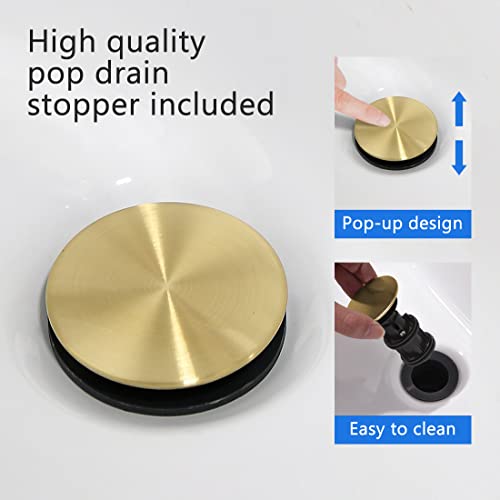 Single Handle Bar Sink Faucet 360° Swivel Spout Bathroom Sink Faucet With Deck Plate 4 Inch Centerset Gold Bathroom Faucet Brushed Gold Bathroom Lavatory Faucet Durable & Safety #TOP5