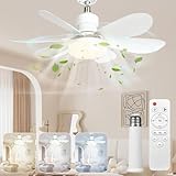 Hqyib Socket Fan Light with Remote - 20.5'' Ceiling Fan Lights, 2000 Lumens, 3 Colors 3000K-6500K, Easy-to-Install E26 Base Screw for Bedroom, Living Room, Kitchen and Garage Lighting