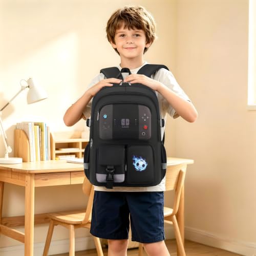 Image of Boys Backpack for School Kids Schoolbag Teens Student Book Bag | Teen Boys Elementary Middle School Backpack Waterproof College Student Bookbag Children Waterproof Laptop Bag Black