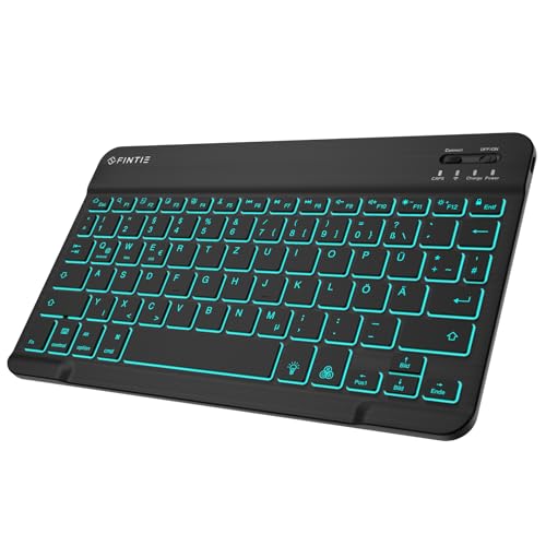 FINTIE Bluetooth Tastatur mit Hintergrundbeleuchtung in 7 Farben, Tablet Tastatur mit deutschem Layout QWERTZ für iPad/iPhone, Samsung/Xiaomi/Honor Pad (Kompatibel mit Windows, Android, IOS), Schwarz 1