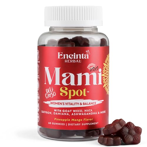 Encinta Herbal Mami Spot Womens Wellness Gummies Maca Root Damiana Epimedium Extract Ashwagandha & Saffron Mood & Energy Support Pineapple Mango 60 Gummies