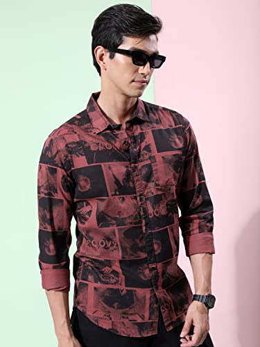 Image of Ketch Men Cotton Slim Fit Printed Full Sleeve Shirt