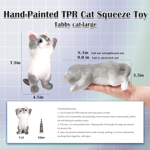 Image of Big Hand Painted Cat Squishy Toys,Large Cute Ultra Soft Kitty Squeeze Fidget Toys for Stress Relief ,Kawaii Squishies Sticky Animal Toys for Adults Kids,Decompression Sensory Balls (Tabby)