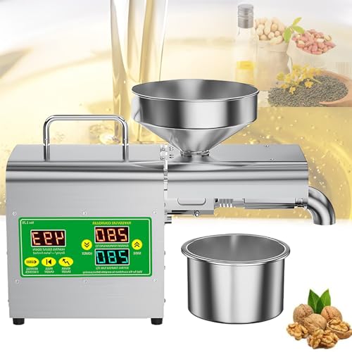 XHSMYXGS Prensa de Aceite Inteligente de 1500 W, con Modo frío/Calor, Pantalla táctil y diseño silencioso para Cacahuetes, nueces, aguacates y linaza, 110 V/220 V, Color Plateado.