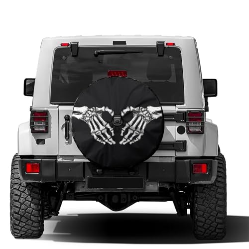 Image of Love Heart Skeleton Spare Tire Cover with Backup Camera Hole Wheel Tire Cover Fit Trailer, RV, SUV and Many Vehicle 18inch