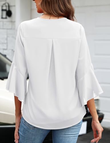 CiCiBird Women’s Ruffle V Neck Blouses 3/4 Sleeve Flowy Chiffon Tops Dressy Casual Shirts for Work2
