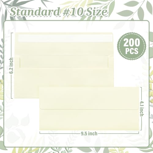 Image of 200 Pcs #10 Cute Ivory Envelopes Letter Size Self Seal, Business Envelopes