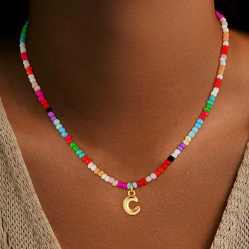 Bubble Colorful Initial Necklaces for Women Girls Kids - Teen Girls Gifts Trendy Bubble Beaded Initial Necklace Cute Letter Birthday Gifts Choker Necklace for Women Girl Kids Jewelry4