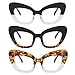 bullabulling 3 pack Blue Light Blocker Reading Glasses Cat eye Frame Readers Eyeglasses for Women (Gradient black/Gradient/leopard, 0.0)