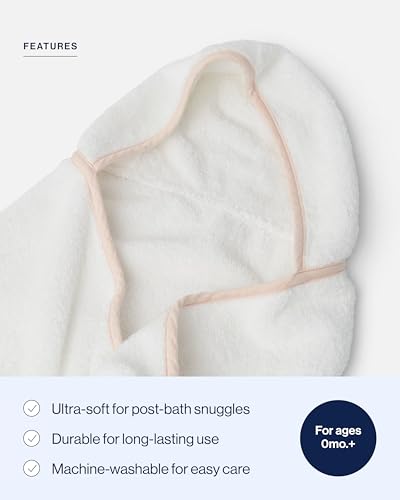Image of Lalo The Hooded Towel - 100% Organic Cotton, Soft on Sensitive Skin, Cozy & Absorbent, Machine Washable Baby Hooded Bath Towel - Grapefruit