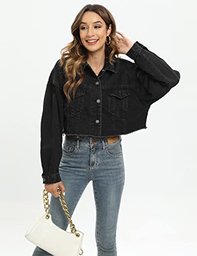 Gacaky Womens Casual Solid Color Ripped Distressed Cropped Denim Jean Jacket Coat With Frayed Hem4