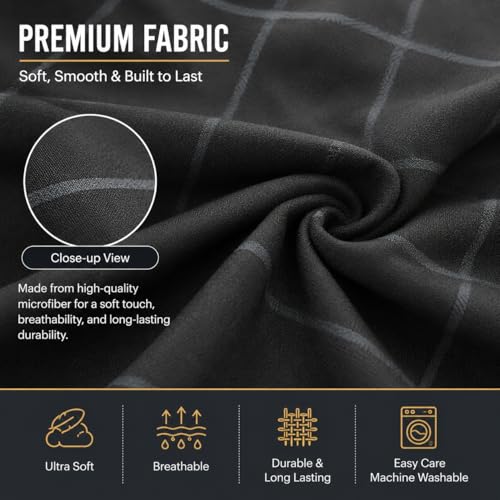 Image of Blue Strip 220TC Glace Cotton Elastic Fitted Bedsheets Single Bed with 1 Pillow Cover | Single Bed with All Around Elastic, Size 42 X 75 Inches (Grey Check), Small Single