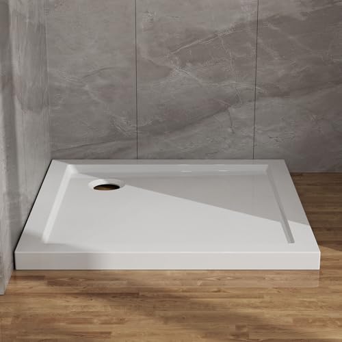 32X32 Square Shower Pan Base White No Threshold Shower Base with Central Drainage for Bathroom 2 Height Non-Slip Acrylic Bases No Drainage Pipe Easy Assembly (White+No+32x32)