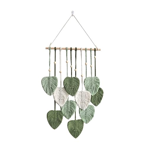 NSXIN Macrame Wall Hanging Tapestry, Handmade Macrame Tapestry, Boho Decoration with Leaves, Woven Wall Decoration for Bedroom, Living Room Decoration (Green)