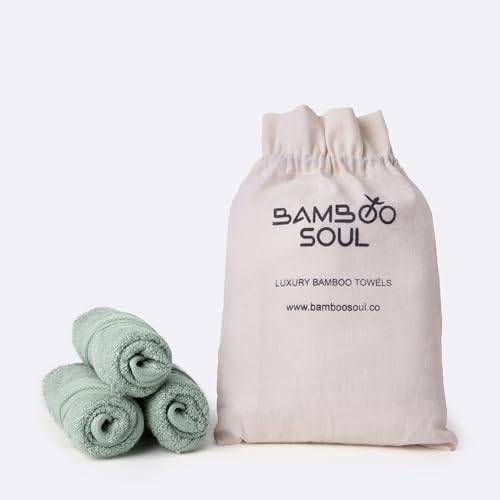 Image of Bamboo Soul Bamboo Face Towel | Ultra Absorbent & Super Soft | 30 x 30 cm - 550 GSM | Pack of 3 (Mint Green)