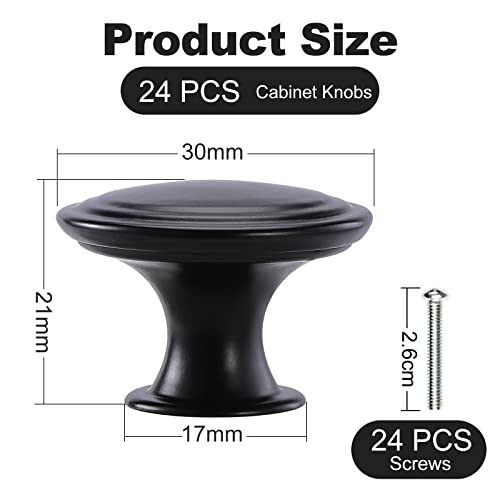 TsunNee 24PCS Vintage Cabinet Knobs, Chic Drawer Knobs, Antique Style Kitchen Cupboard Handles, 30mm Round Furniture Door Knobs, Black - Image 2