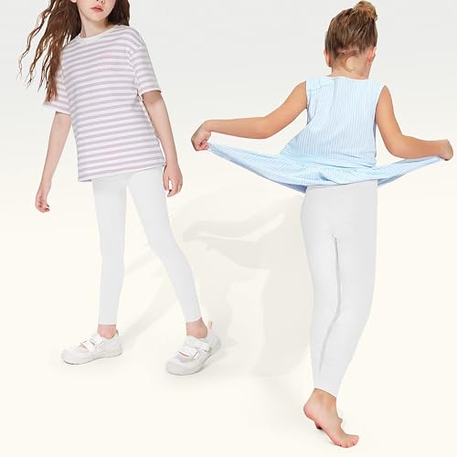 Uizuooy Kinder Leggings Baumwolle Sport Leggings Komfortable Tanzhose Elastisch Fitness Hose Basic für Kinder 1er-Pack 2708-WH-146