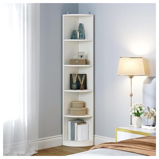 YITAHOME 5-Tier Corner Shelf, 70.8" Tall Modern Free Standing Corner Bookshelf, 5 Shelf Display Corner Bookcase and Bookshelves,Wooden Open Storage Book Shelves for Living Room, Home Office, White