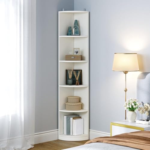 YITAHOME 5-Tier Corner Shelf, 70.8' Tall Modern Free Standing Corner Bookshelf, 5 Shelf Display Corner Bookcase and Bookshelves,Wooden Open Storage Book Shelves for Living Room, Home Office, White