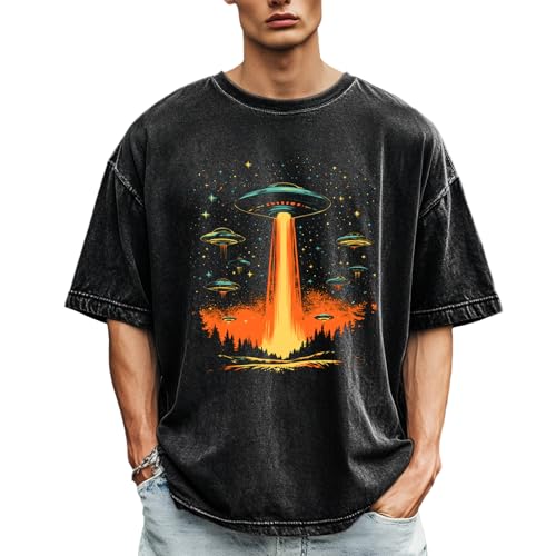 Cotton Shirts for Men Graphic Tees Loose Casual Short Sleeve Acid Washed T-Shirts Summer Crewneck Tops