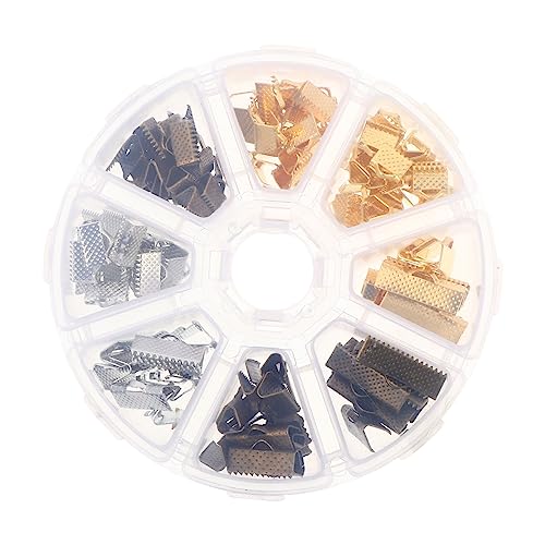 Tofficu 135pcs Jewelry Necklace Making Leather Crimp Ends Practical Ribbon Ends Clips Metal Material DIY Jewelry Accessories
