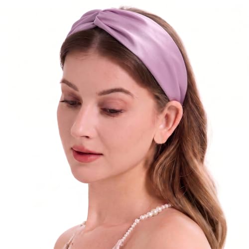 Image of ZLYC Mulberry Silk Headband for Women's Hair, Solid Light Purple