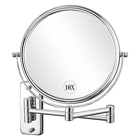 DECLUTTR 8 Inch Wall Mounted Magnifying Mirror with 10x Magnification, Double Sided Vanity Makeup Mirror for Bathroom, Chrome Finished Cover