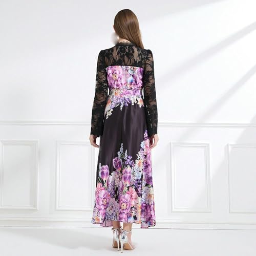 Robe longue cintrée galbante à imprimé patchwork printanier - 5