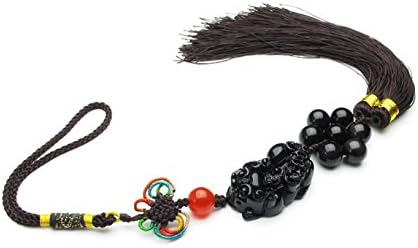 Feng Shui Black Obsidian Pi Yao Pi Xiu Car Wall Charm Hanging Tassel for Wealth Luck