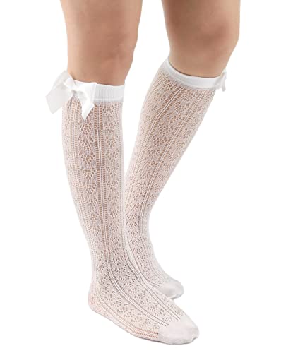 Girls Knee Highs Pattern Socks White Formal Stockings