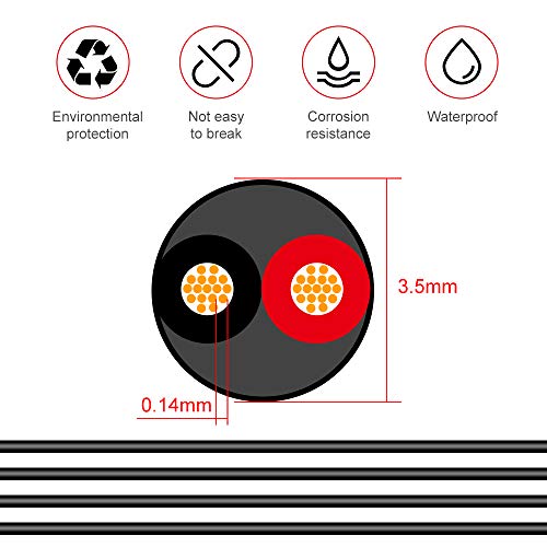 20M/65.6ft 22AWG Extension Cable, Red & Black Tinned Copper Hookup Wire Kit, 2 Pin with Black Reel Package, Extension Electrical Cord for LED Strips Single Colour/Power Supply