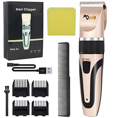Image of Qpets Dog Grooming Clippers Kit Professional for Thick Hair with 4 Comb /Rechargeable Quiet Low Noise Low Vibration Cordless Electric Pet Dog Trimmer Silent, White