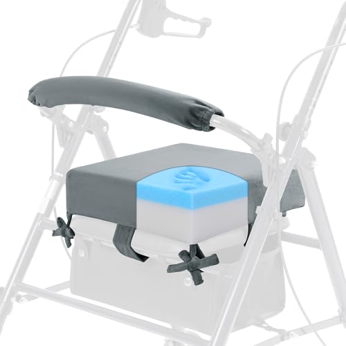 BALAPET Non-Slip Rollator Walker Seat Cushion and Backrest Cover Set for Elderly,Thickened 3in Supportive Memory Foam Walker Seat Cushion, Walker Seat Accessories for Seniors(Gray)