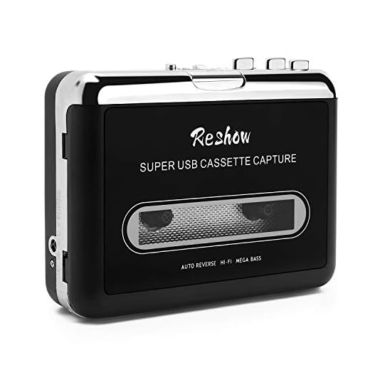 Reshow Cassette Player – Portable Tape Player Captures MP3 Audio Music via USB – Compatible with Laptops and Personal Computers – Convert Walkman Tape Cassettes to iPod Format (Black)