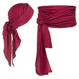 Pirate Costume Accessories/Plus Size Pirate Scarf Belt Waist Sash and Pirate Head Scarf Bandanas for Halloween Women Men (Wine Red)