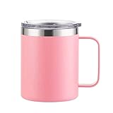 É PERFEITA - Caneca Térmica c/Alça 360ml e Tampa Acrilica Antivazamento –Isolamento Parede Dupla, Bebidas Quentes Frias por Horas, Design Portátil, Pintura Fosca (Rosa Champagne, 360ml)