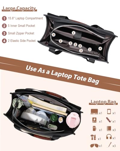 Bnlcd Lunch Tote Bag for Women - 15.6 Inch Laptop Work Bag with Insulated Lunch Compartment - Large Capacity Quilted Computer Handbag - Leakproof Lunch Box for Women Adults, Black - image 5