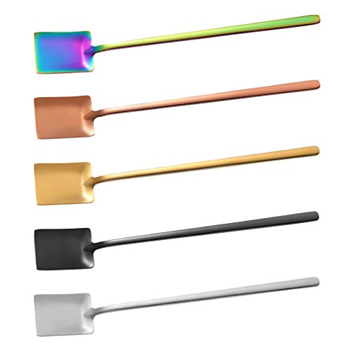 Colher em forma de pá de aço inoxidável Hemoton, 5 peças, mini colheres de chá de café, colher de aç