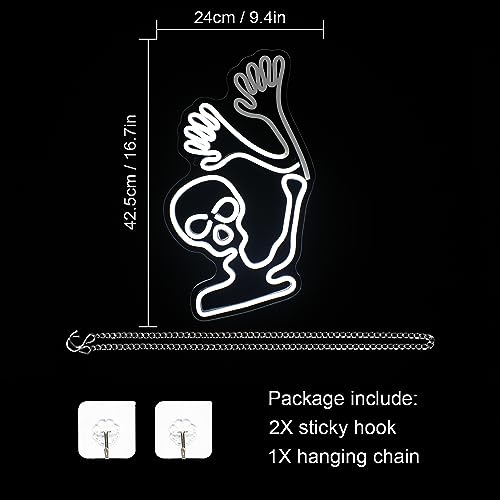 Image of WLHOPE Skull Neon Signs - White LED Skeleton Skull Signs for Wall Decor, Halloween Decor, USB Waving Ghost Neon Light Up Signs for Bedroom, Kid's Room, Bar, Club, Shops, Party Decoration