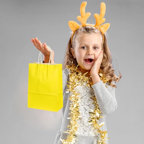 Image of BLEWINDZ 32Pcs Small Paper Gift Bags with Tissues, Yellow Party Favor Bags with Handles, 8.7 inch Goodie Bag for Birthday, Shopping, Party Supplies