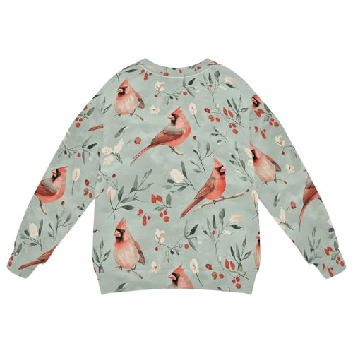 JUNZAN Aesthetic Northern Red Birds Sage Green Kids Girls Hoodie Sweatshirt Fleece Outerwear for Kids Party 4T2