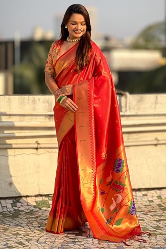 Image of SGF11 Women's Paithani Soft Lichi Silk Kanjivaram Sarees With Blouse Piece