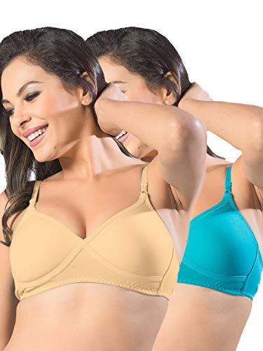 Image of SONARI Womens Non Padded Regular Cotton Bra | Wire-Free, Medium Coverage, Sewn-in Bump for Natural Lift, Polycotton Blend Fabric, Hook & Eye Closure, Adjustable Straps - Violet