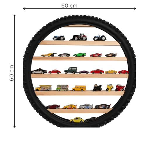 Image of Apnatva 24 Inch Wooden Wall Hanging Lighting Tyre - Perfect for Home Decor, Hot Wheels Display, Kids' Toys Stand & Birthday Gift (Without Toys) (RED)