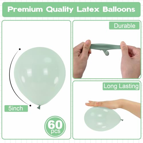 Image of Pale Dusty Green Balloons 5inch Small Olive Sage Green Balloon 60pcs Mini Round Retro Haze Fog Latex Balloons for Arch Garland Light Green Balloon for Birthday Party Decoration Jungle Safari