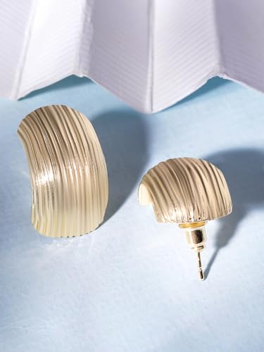 Image of Rubans Ribbed Dome Stud Earrings Trendy Stylish Gift for Women & Girls