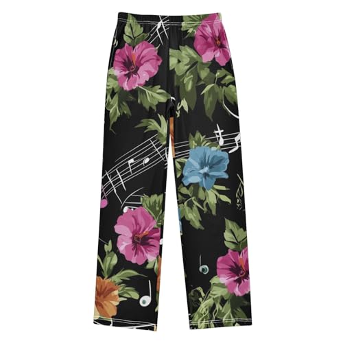ZZXXB Music Note Colorful Flowers Boys Long Pants Soft Trousers Elastic Waist Kids Lounge Bottoms with Pockets S-XL