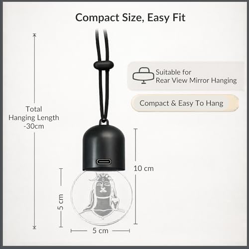 Image of YOURKARTS.COM Car Rear View Mirror Hanging LED Adiyogi Shiva Light, USB Rechargeable Car Hanging Pendant, Spiritual Car Interior Decoration Accessory (Warm Light)