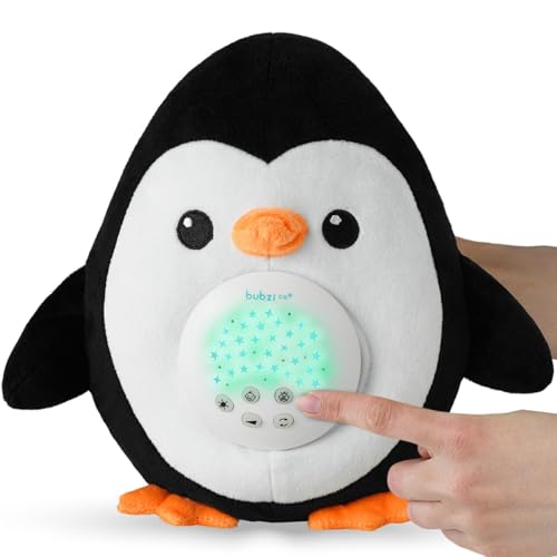 Bubzi Co Veilleuse Bebe Capteur Activé par Cry Enfant Dodo Doux Pingouin - Cadeau Bébé Peluche Berceuse Bebe-Bruit Blanc Sons Musique Lu-mières-Jouet Enfant-Cadeau Naissance Fille et Garçon Unique