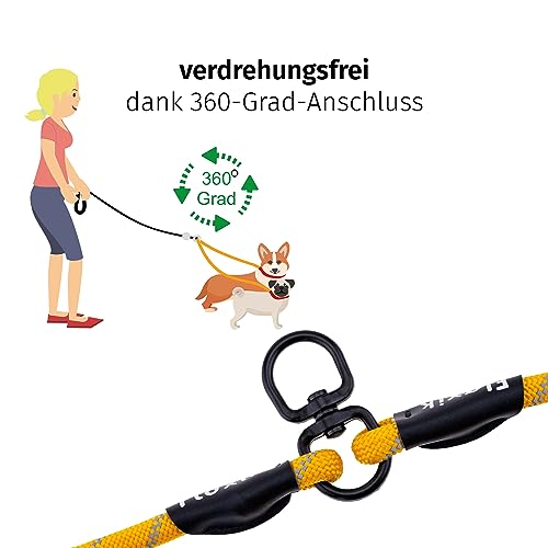 Floxik Tau Doppelleine für 2 Hunde grau/orange - reflektierend, dehnbar und verhedderungsfrei – Doppelte Hundeleine zum Koppeln - perfekt für kleine bis mittelgroße Hunde